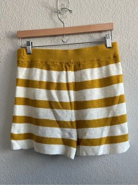 Women’s Striped Knit Athletic Shorts - Mustard & White
